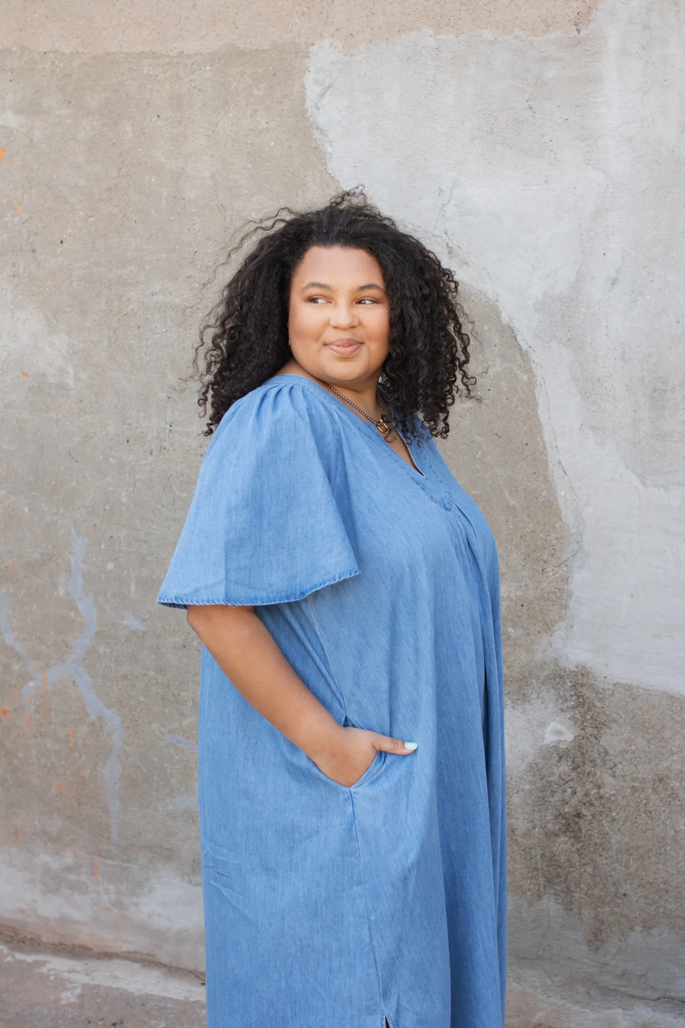 Anna Washed Denim Maxi Dress
