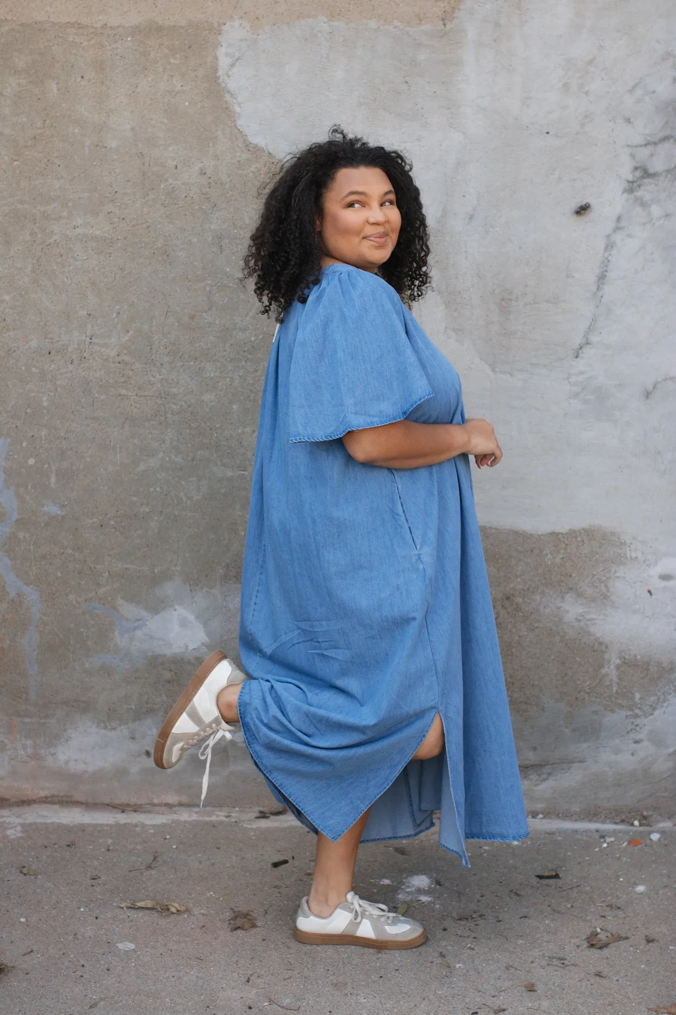 Anna Washed Denim Maxi Dress