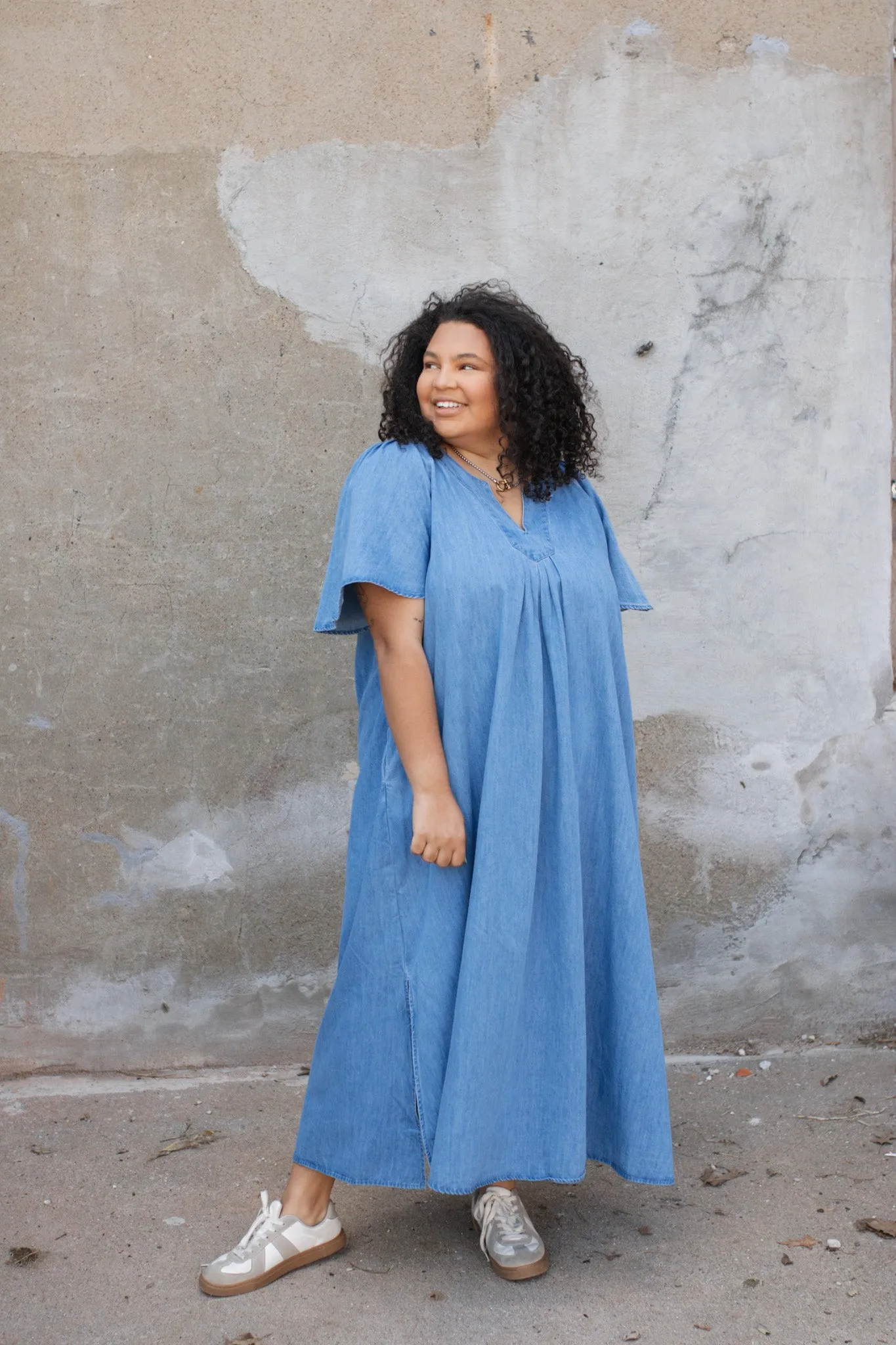 Anna Washed Denim Maxi Dress
