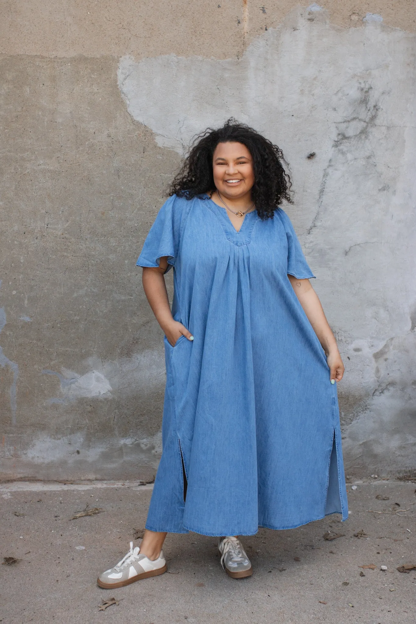 Anna Washed Denim Maxi Dress