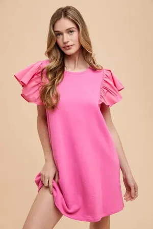 Annie Wear Round Neckline Ruffle Sleeve Relaxed Knit Dress