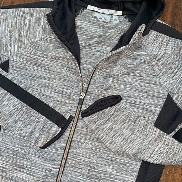 Athleta Snowscape Grey Hooded Zip Running Jacket size medium