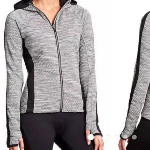 Athleta Snowscape Grey Hooded Zip Running Jacket size medium
