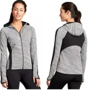 Athleta Snowscape Grey Hooded Zip Running Jacket size medium