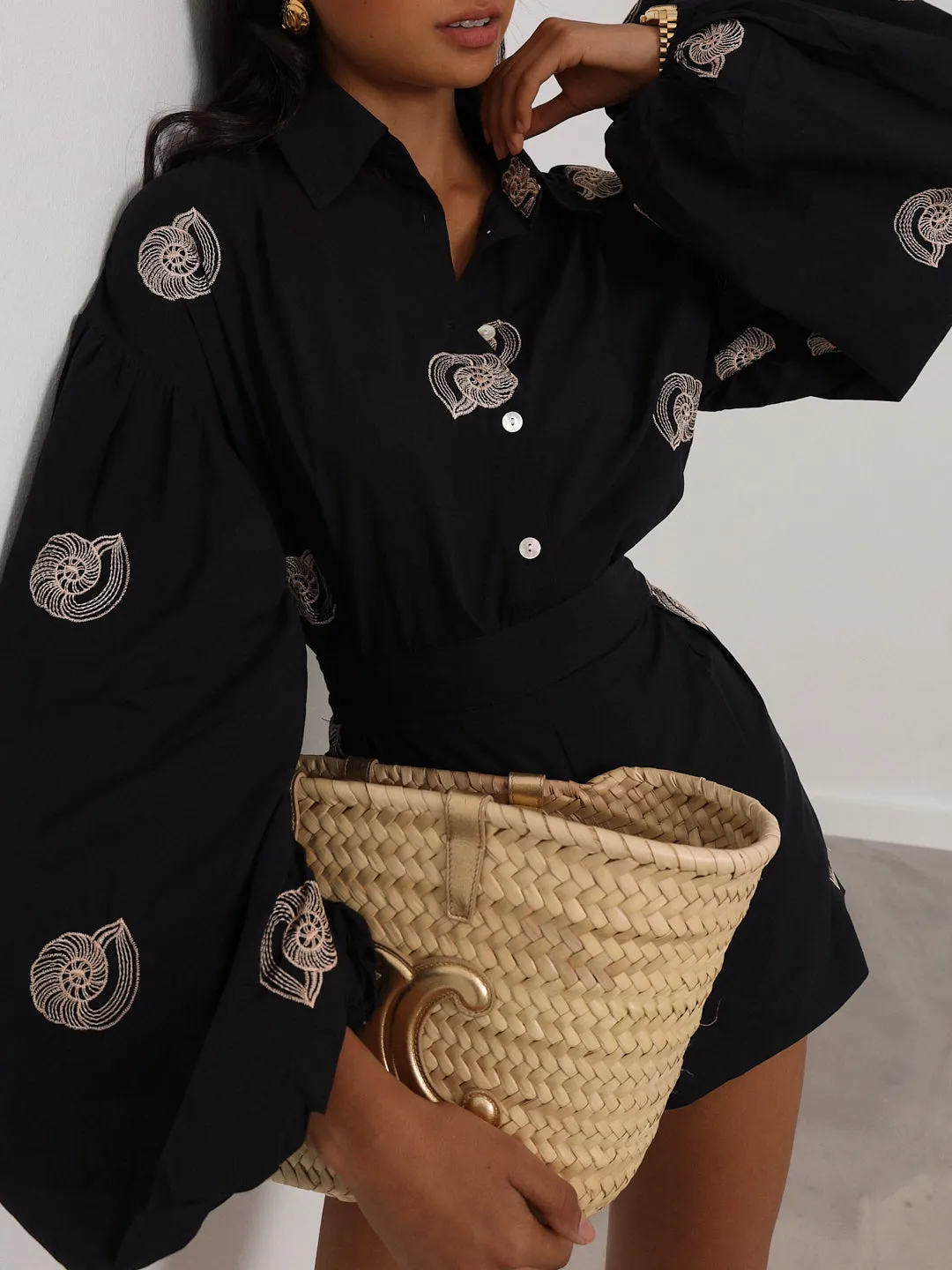 Avia Embroidered Cotton Shirt | Black