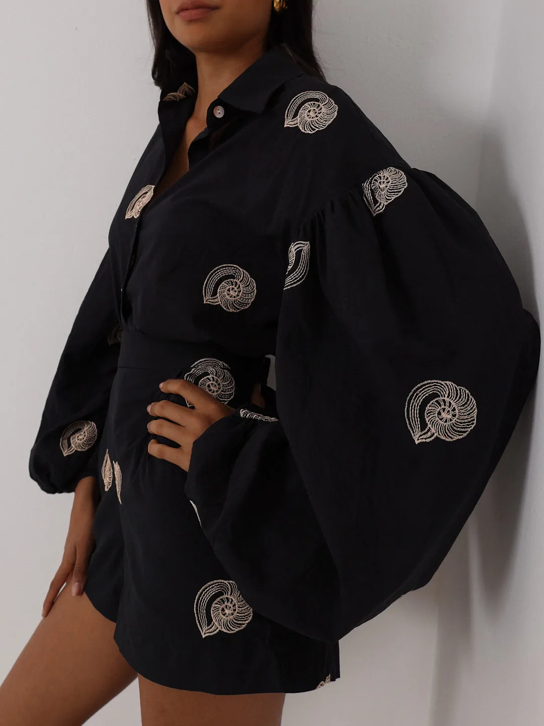 Avia Embroidered Cotton Shirt | Black