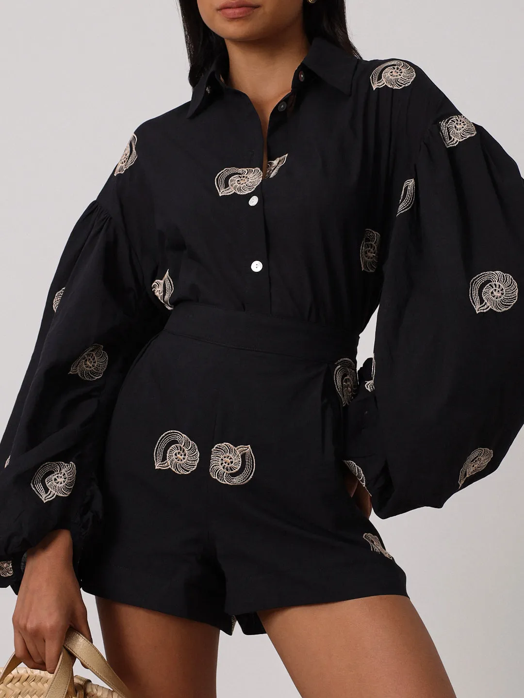 Avia Embroidered Cotton Shirt | Black