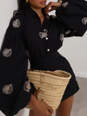 Avia Embroidered Cotton Shirt | Black