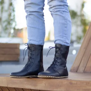 Barefoot Leather Lace-up Black Boots for Men
