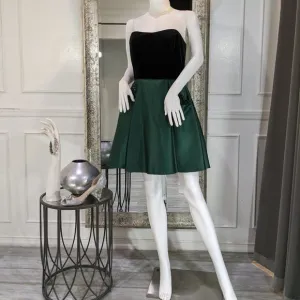 Black and Emerald Green Short Cocktail Homecoming Formal Dress