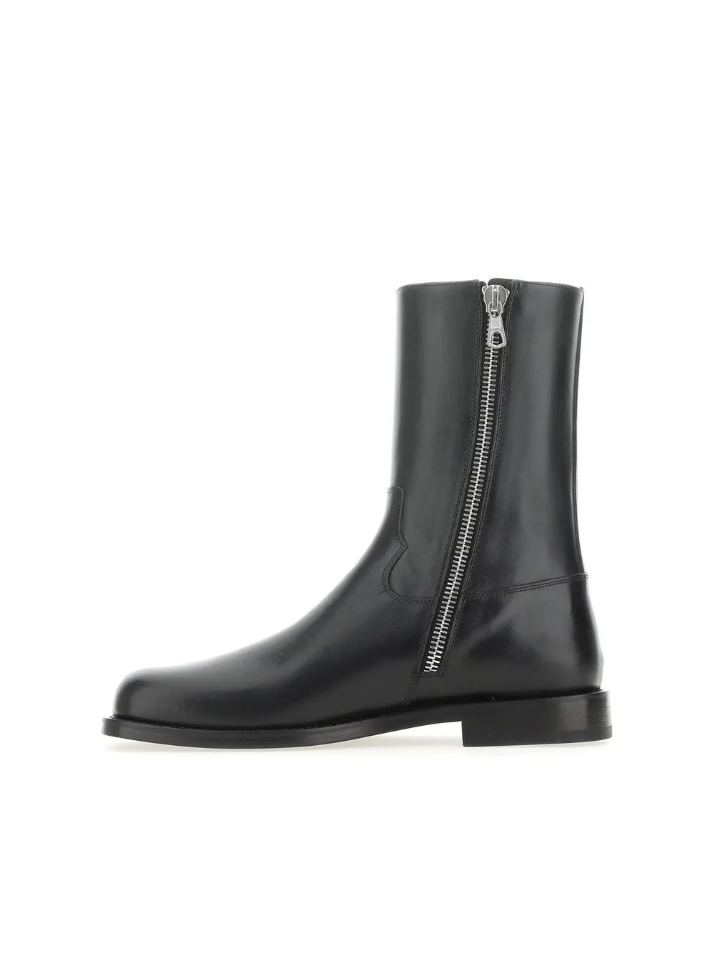 Black Leather Zip-Up Boots