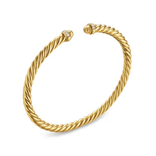 Cablespira Flex Bracelet in 18K Yellow Gold with Gold Domes and Diamonds, 4mm, Size Medium