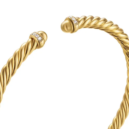 Cablespira Flex Bracelet in 18K Yellow Gold with Gold Domes and Diamonds, 4mm, Size Medium