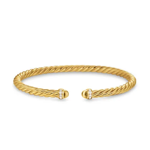 Cablespira Flex Bracelet in 18K Yellow Gold with Gold Domes and Diamonds, 4mm, Size Medium