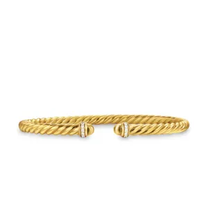 Cablespira Flex Bracelet in 18K Yellow Gold with Gold Domes and Diamonds, 4mm, Size Medium