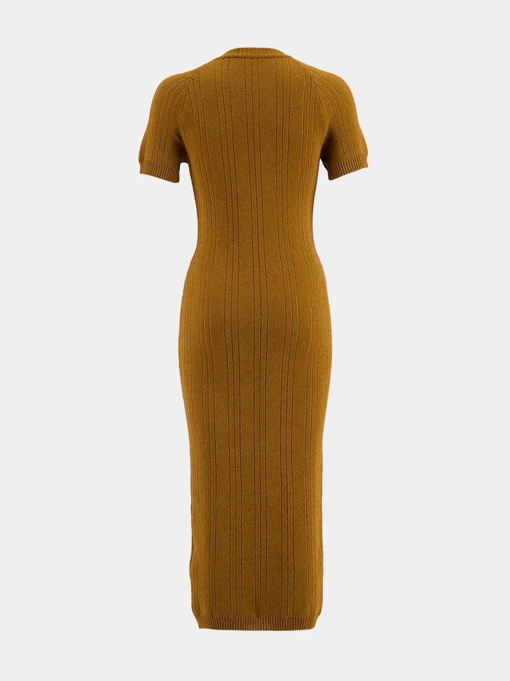 Camel Button-Embellished Midi Dress