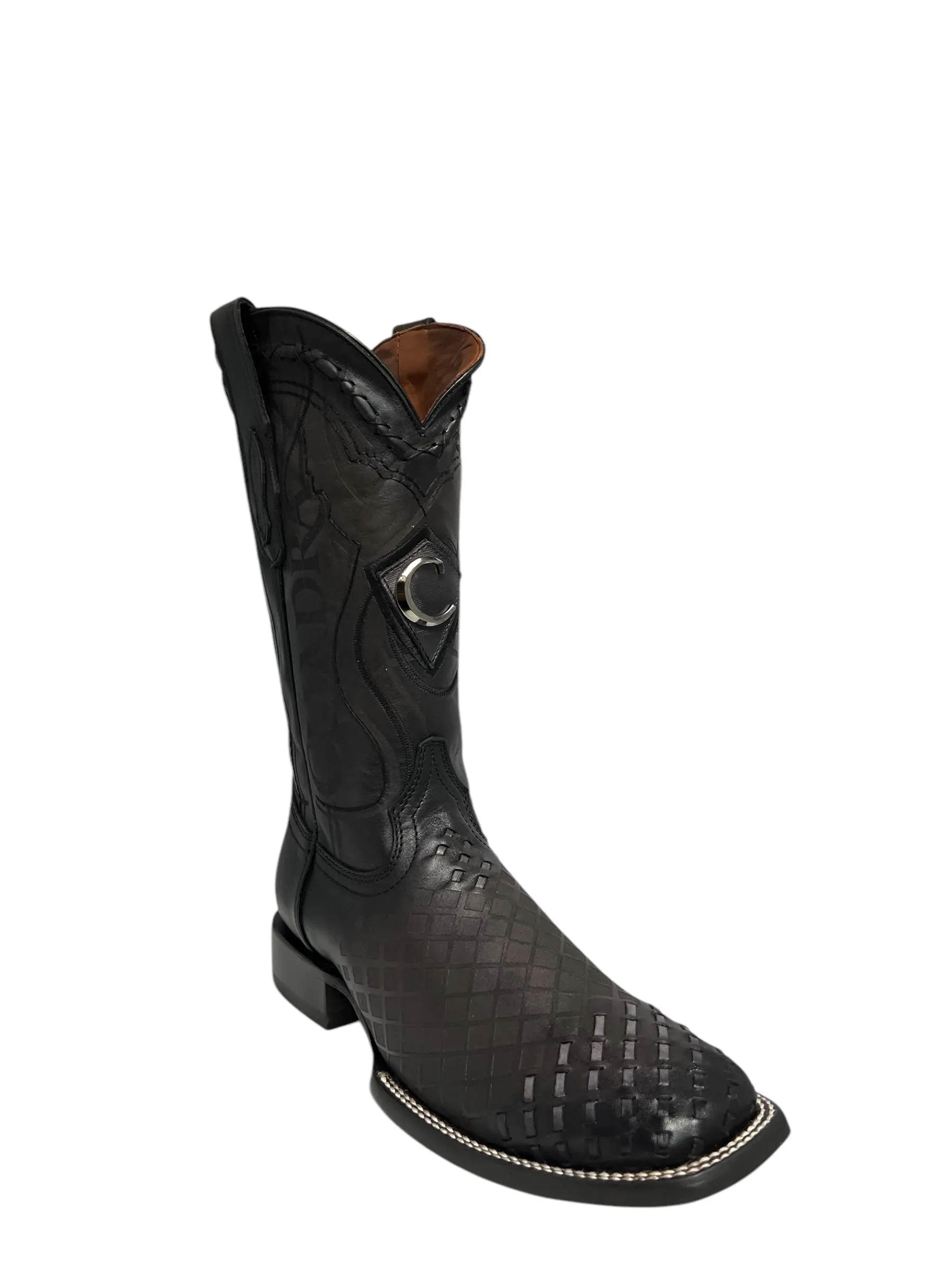 Cuadra Black Laser & Embroidery & Woven Square Toe - CU676