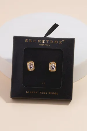 Dainty Emerald Cut Rhinestone 18K Gold Dipped Stud Earrings