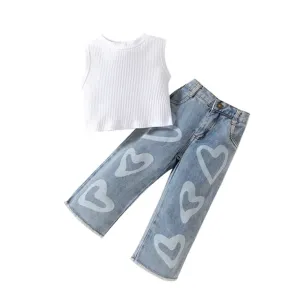 Denim Hearts - White