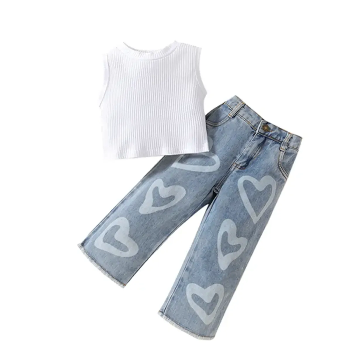 Denim Hearts - White