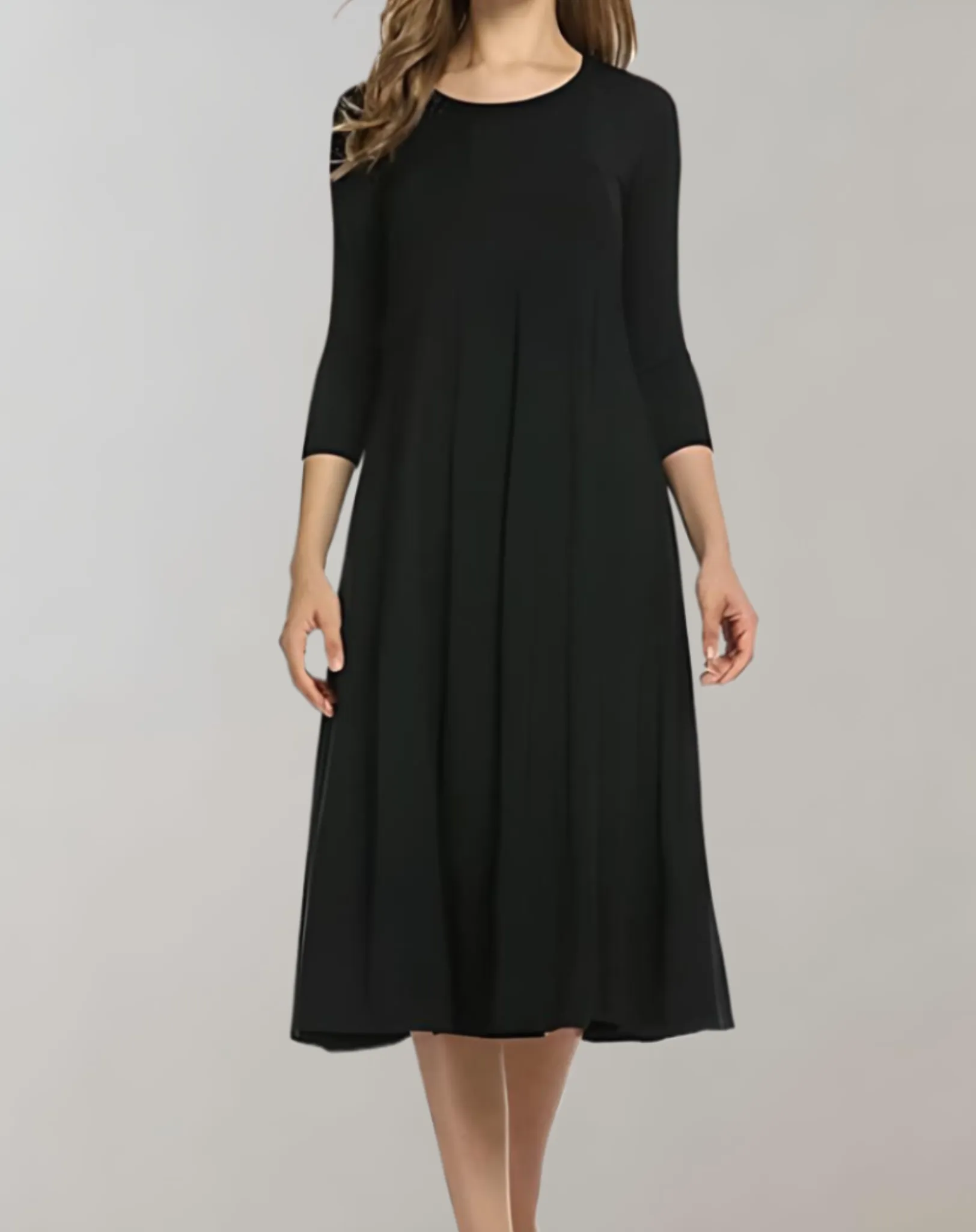Elegant A-Line Midi Dress | 3/4 Sleeve Flowing Fit