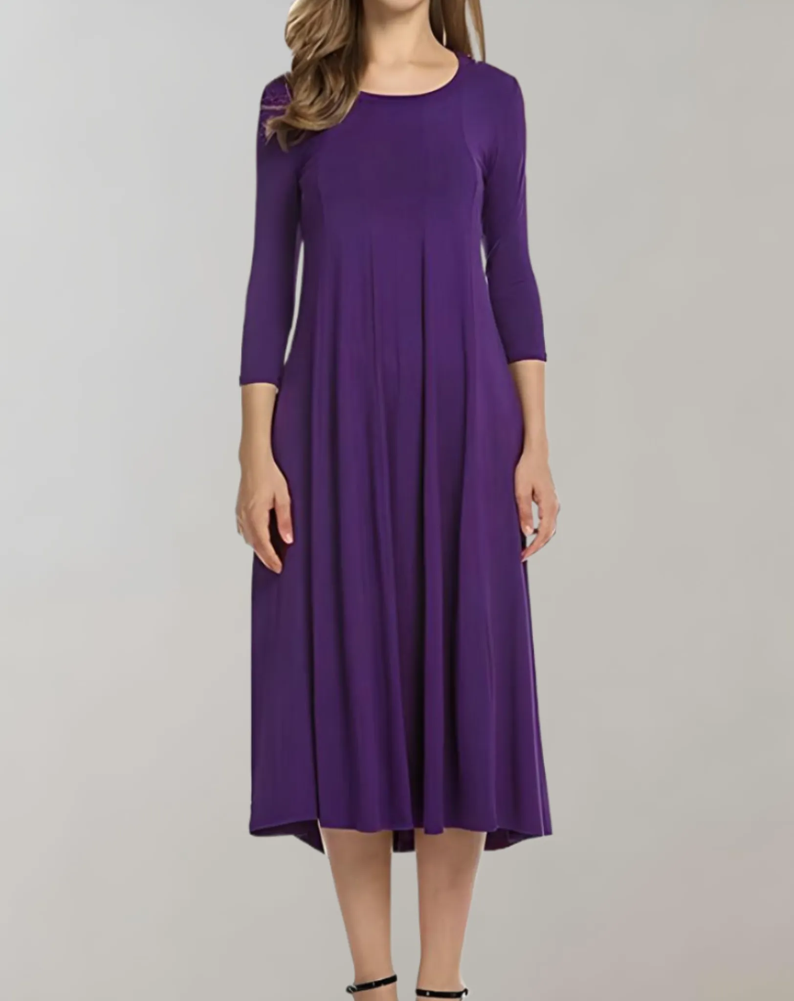Elegant A-Line Midi Dress | 3/4 Sleeve Flowing Fit