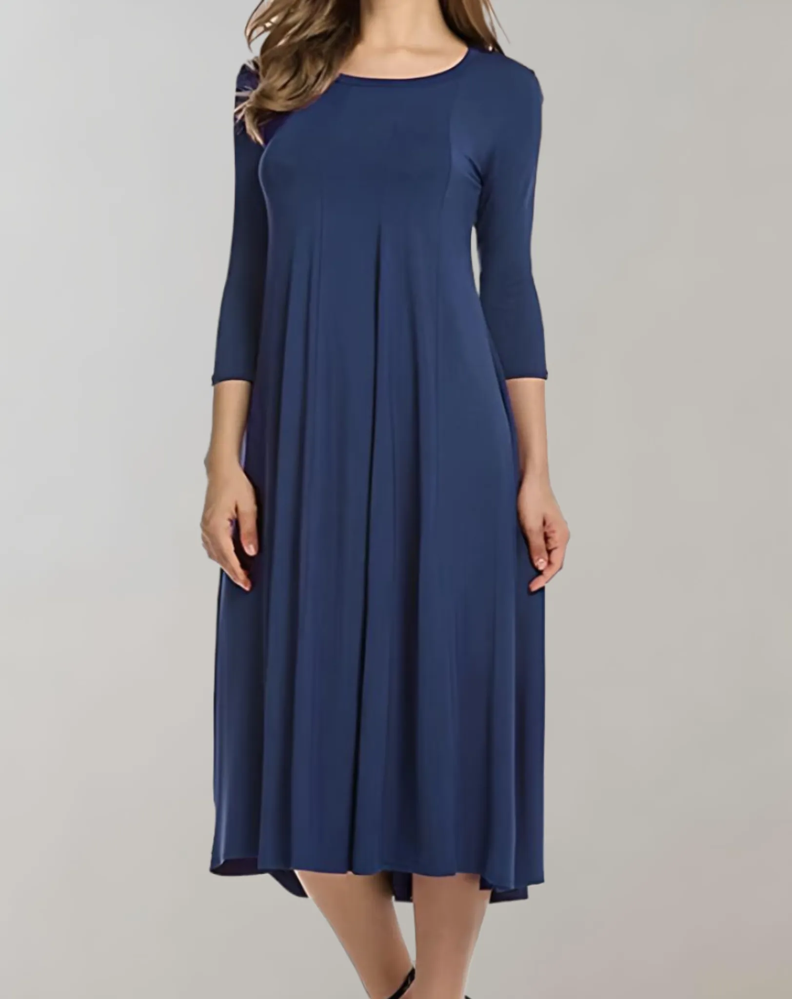 Elegant A-Line Midi Dress | 3/4 Sleeve Flowing Fit