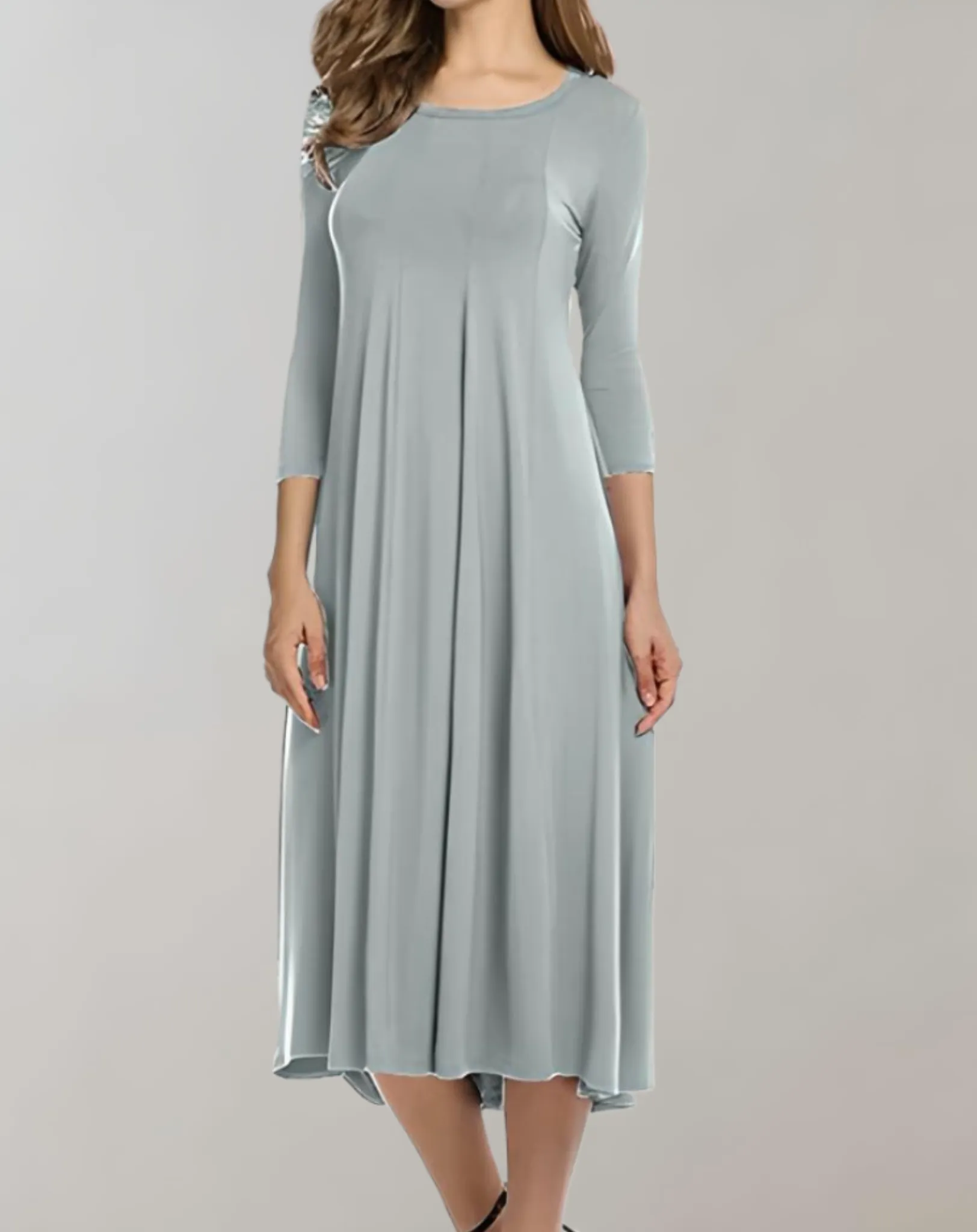 Elegant A-Line Midi Dress | 3/4 Sleeve Flowing Fit
