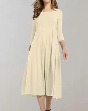 Elegant A-Line Midi Dress | 3/4 Sleeve Flowing Fit