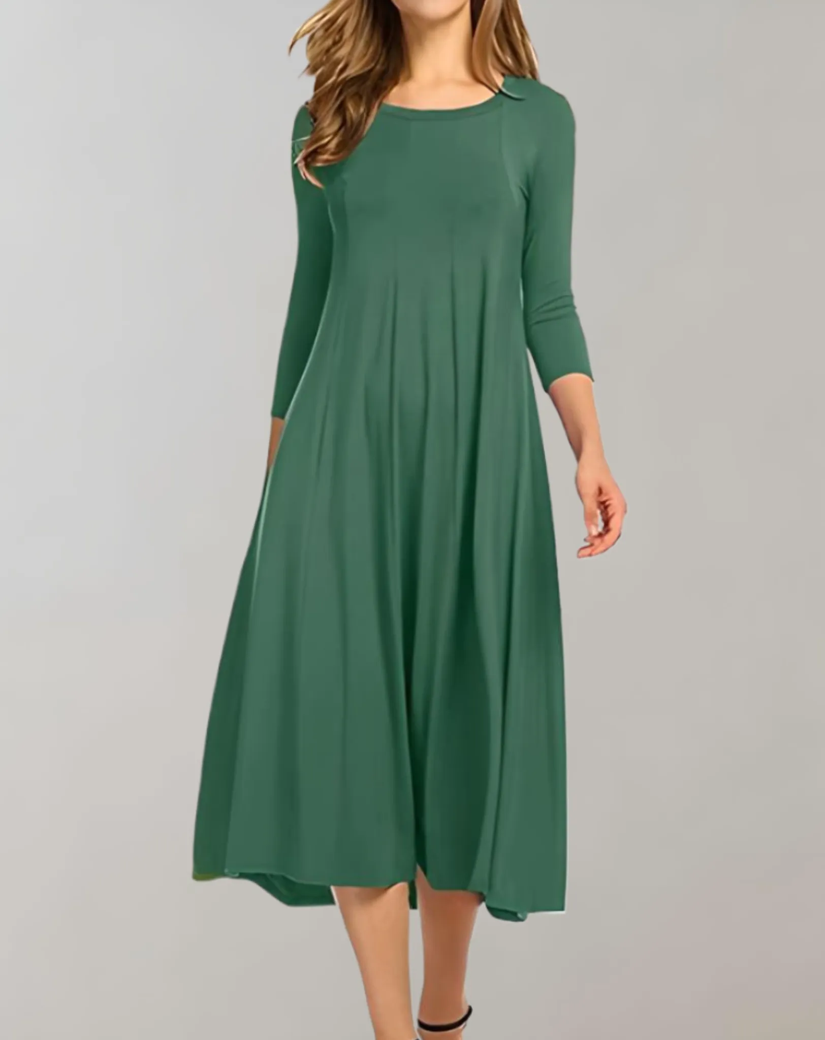 Elegant A-Line Midi Dress | 3/4 Sleeve Flowing Fit
