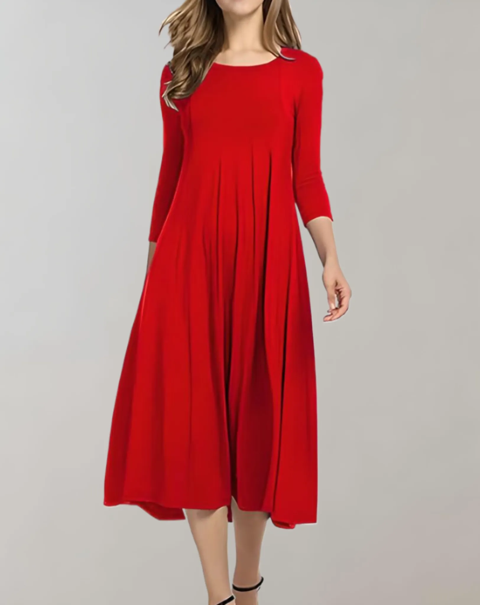 Elegant A-Line Midi Dress | 3/4 Sleeve Flowing Fit