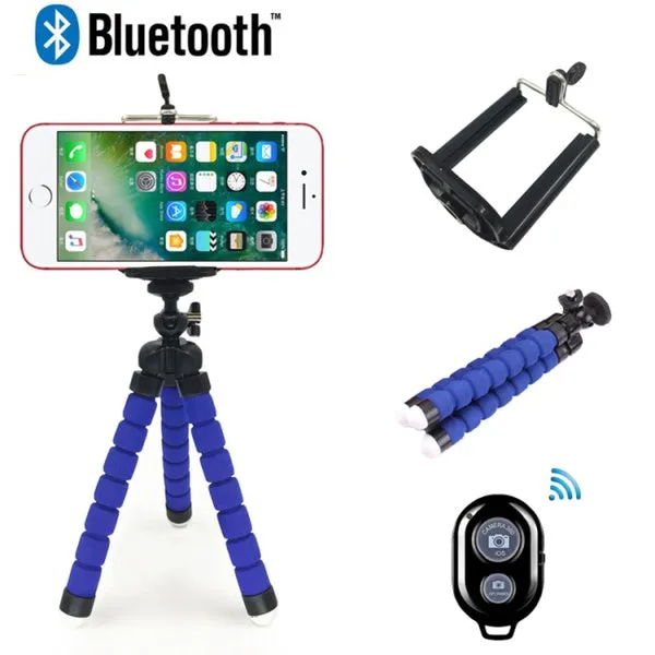 Flexible Portable Adjustable Tripod Mini Universal Octopus Leg Style Bluetooth Selfie Stick  blue_With Bluetooth remote control