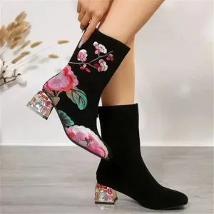 Floral Embroidered Ankle Boots