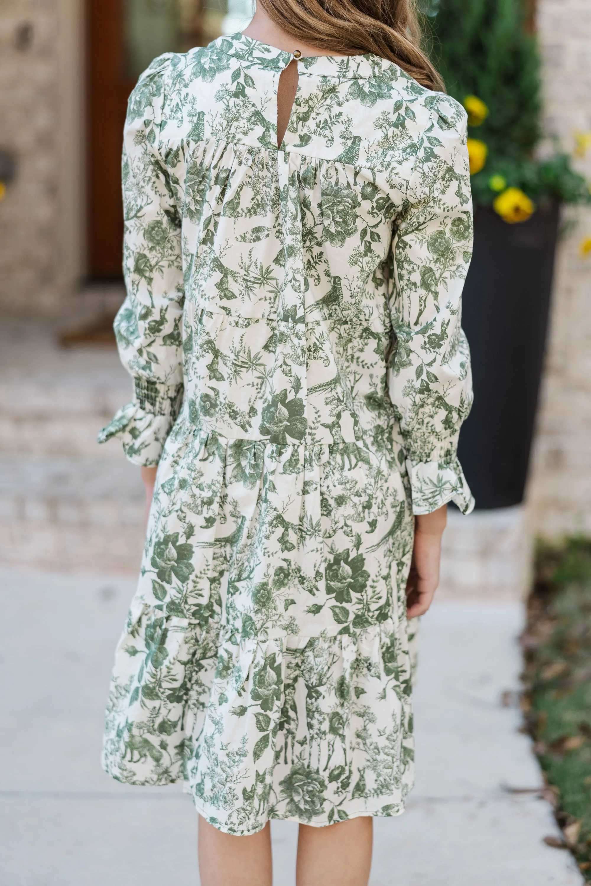 Girls: What A Surprise Olive Green Toile Midi Dress