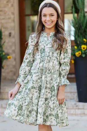 Girls: What A Surprise Olive Green Toile Midi Dress