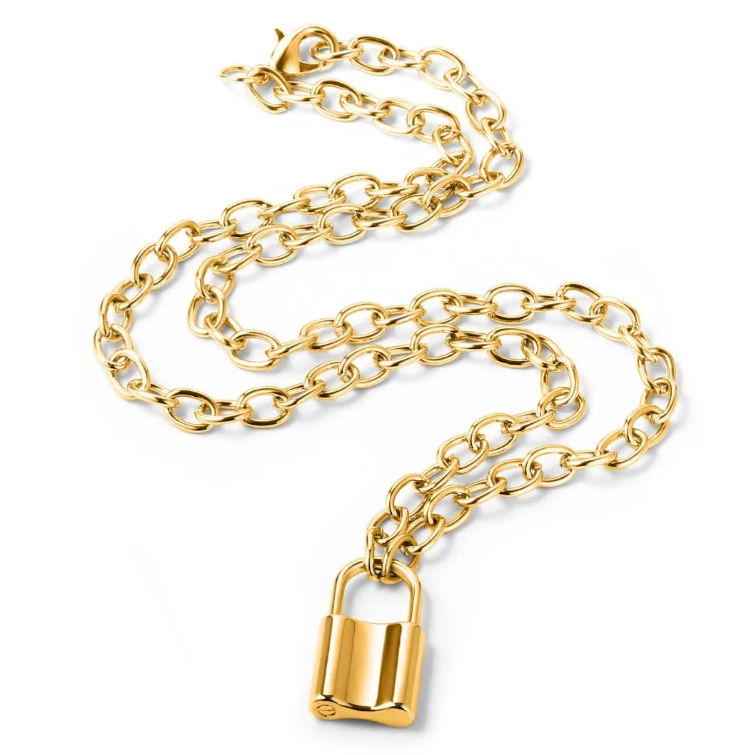 Gold Plated Lock Pendant Necklace