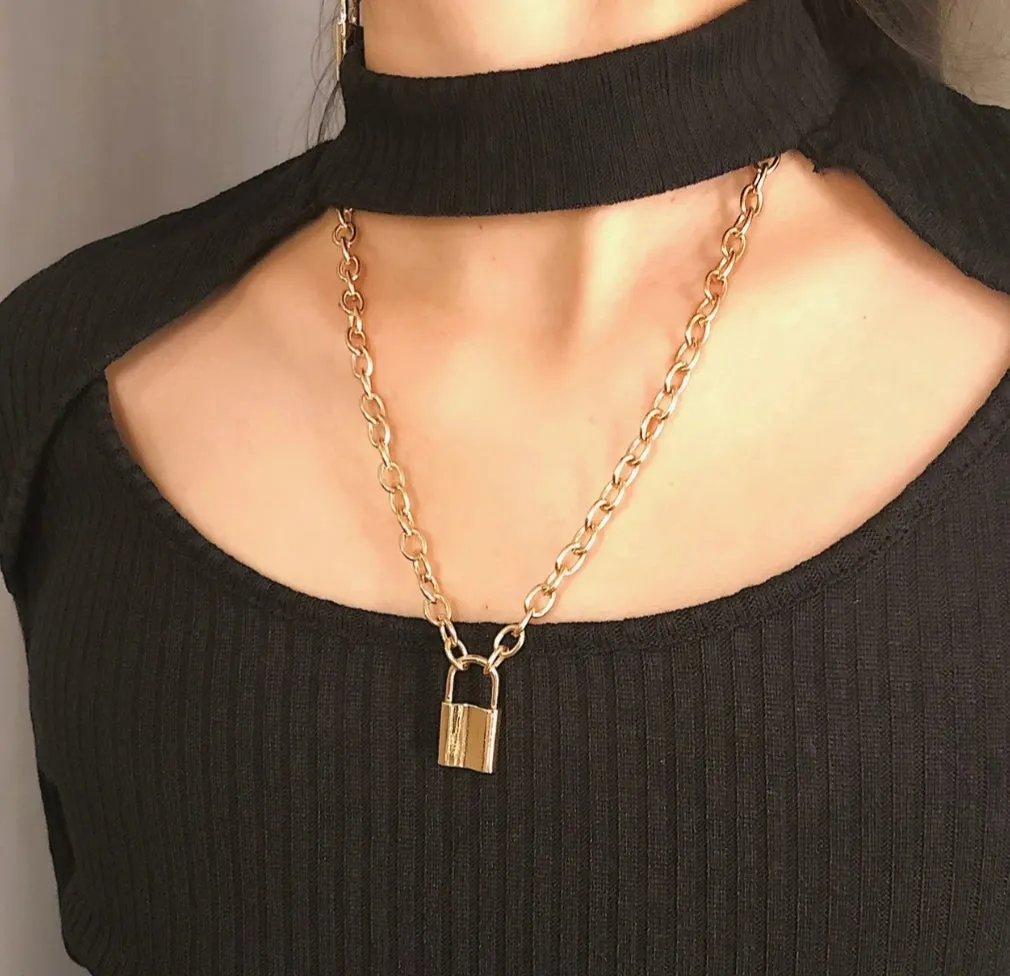 Gold Plated Lock Pendant Necklace