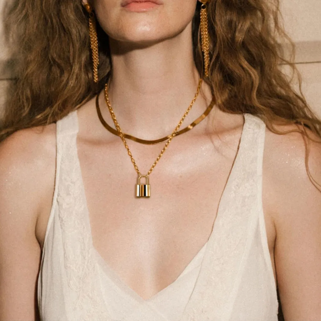 Gold Plated Lock Pendant Necklace
