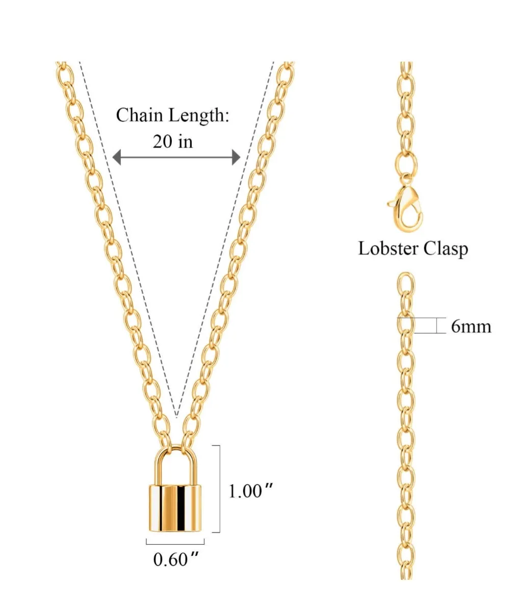 Gold Plated Lock Pendant Necklace