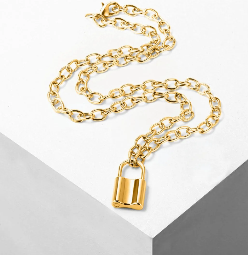Gold Plated Lock Pendant Necklace