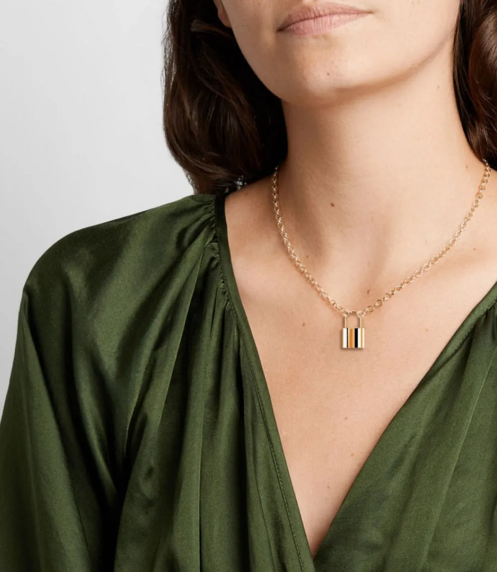 Gold Plated Lock Pendant Necklace