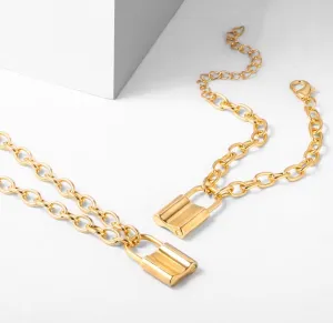 Gold Plated Lock Pendant Necklace