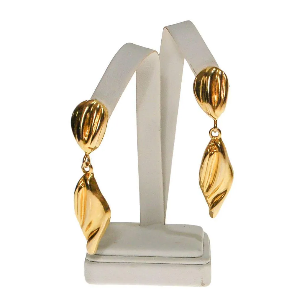 Gold Tone Long Dangling Statement Earrings, 1970s, Clip On