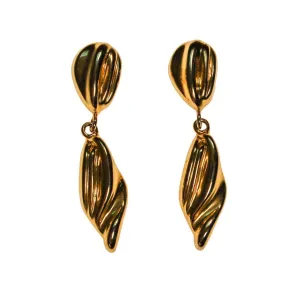 Gold Tone Long Dangling Statement Earrings, 1970s, Clip On