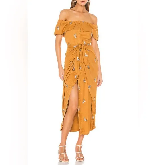House of Harlow X Revolve Rumi Off Shoulder Midi Dress in Copper