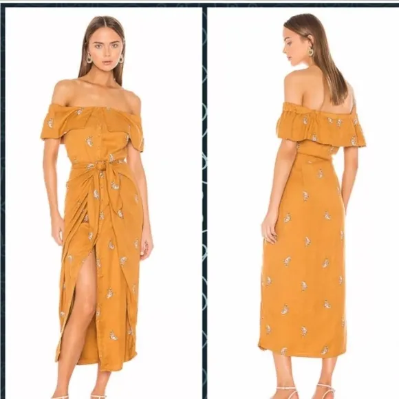 House of Harlow X Revolve Rumi Off Shoulder Midi Dress in Copper
