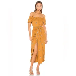 House of Harlow X Revolve Rumi Off Shoulder Midi Dress in Copper