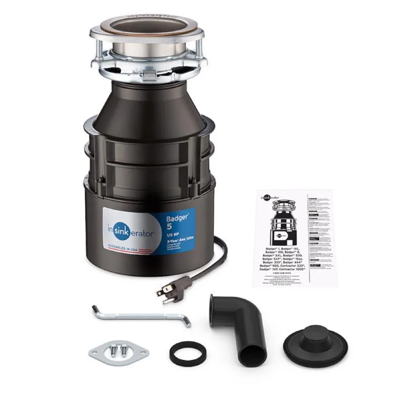 InSinkErator Badger 1/2 HP Continuous Feed Garbage Disposal with Power Cord