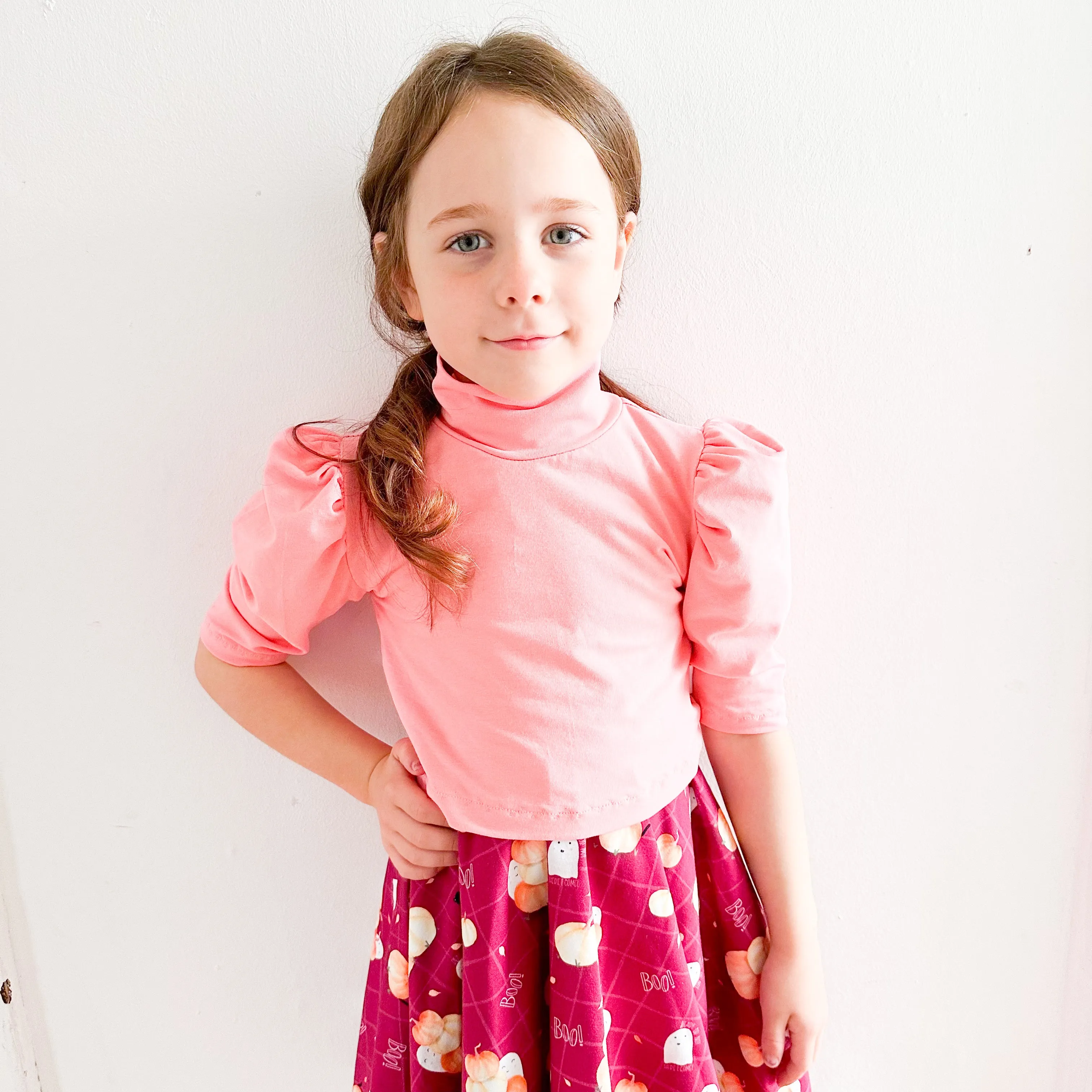 Kids Mock Neck Ruched Sleeve Crop