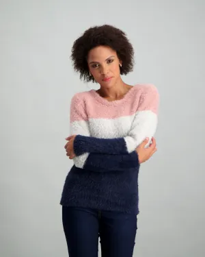 Ladies Eyelash Stripe Pullover - Pink